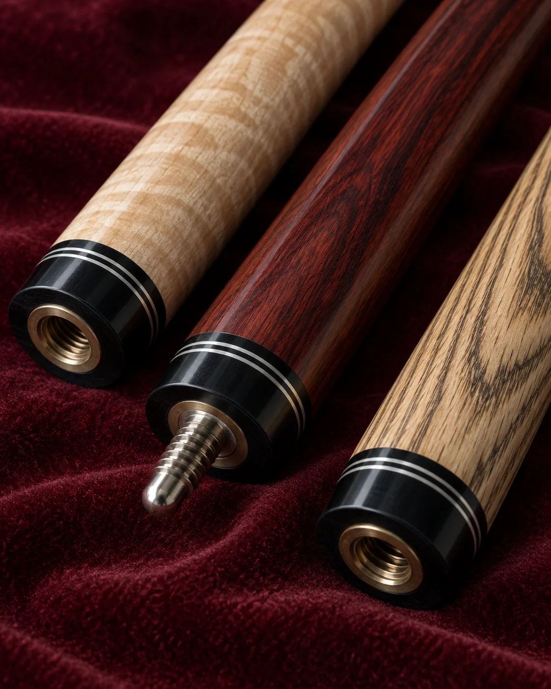 Illustrative wood grain and joint details of billiard cues